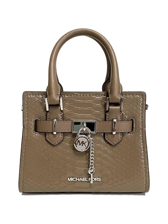 Michael Kors Handbags - Michael Kors Dusk Taupe Python-Embossed Mini Satchel with Logo Charm